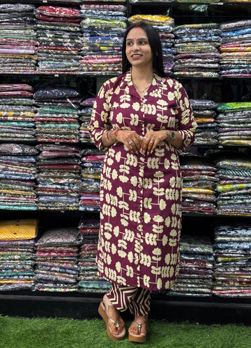 STRAIGHT KURTI-PANT ( PURE COTTON,SUIT COLLAR)