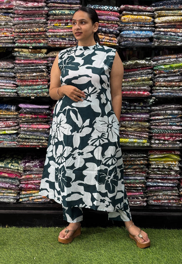 ALINE KURTI-PLAZO (PURE COTTON,ROUND NECK)