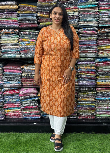 STRAIGHT KURTI (PURE CAMRIC COTTON,WITH WORK)