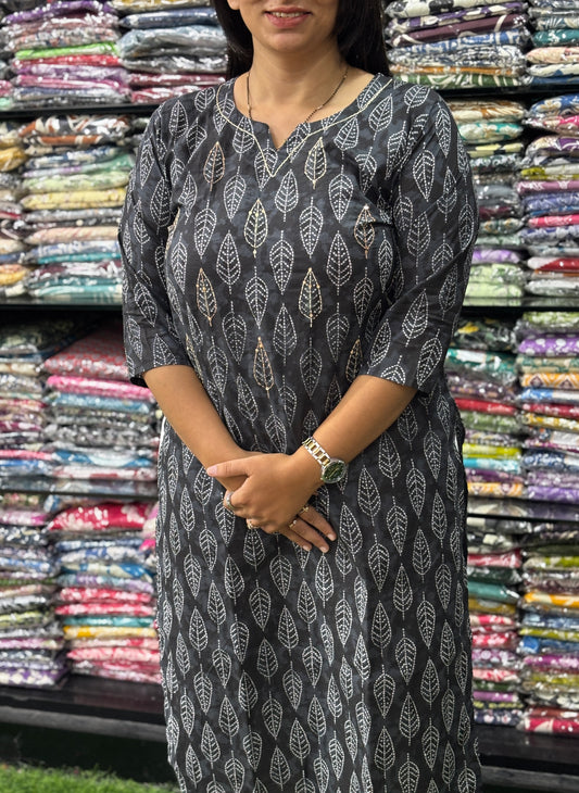 STRAIGHT KURTI (PURE CAMRIC COTTON,WITH WORK)