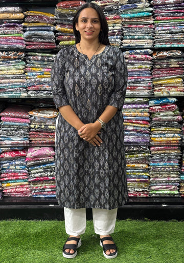 STRAIGHT KURTI (PURE CAMRIC COTTON,WITH WORK)