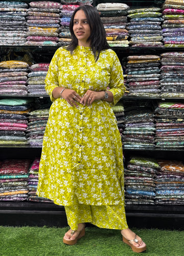 ALINE KURTI-PLAZO (PURE CAMRIC COTTON)