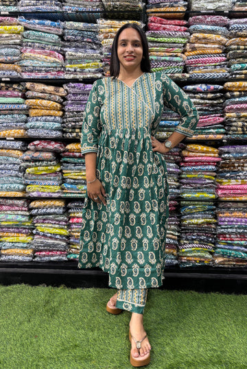 PURE COTTON ROUND KURTI WITH LINING  &  PANT