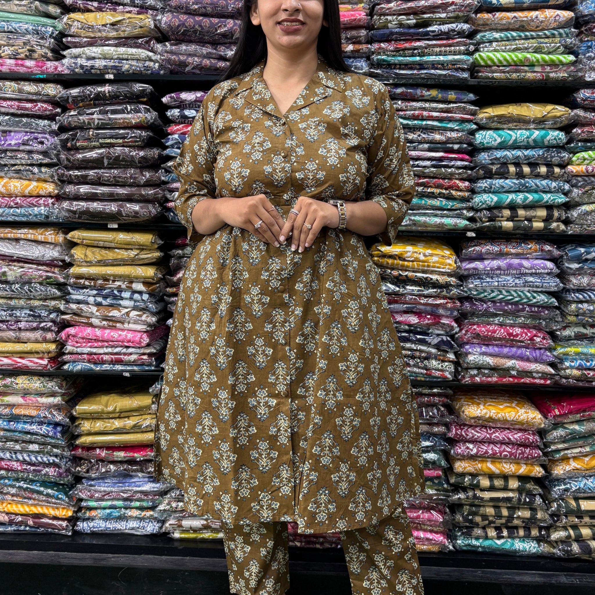 PURE COTTON SUIT COLLAR ALINE KURTI WITH PANT