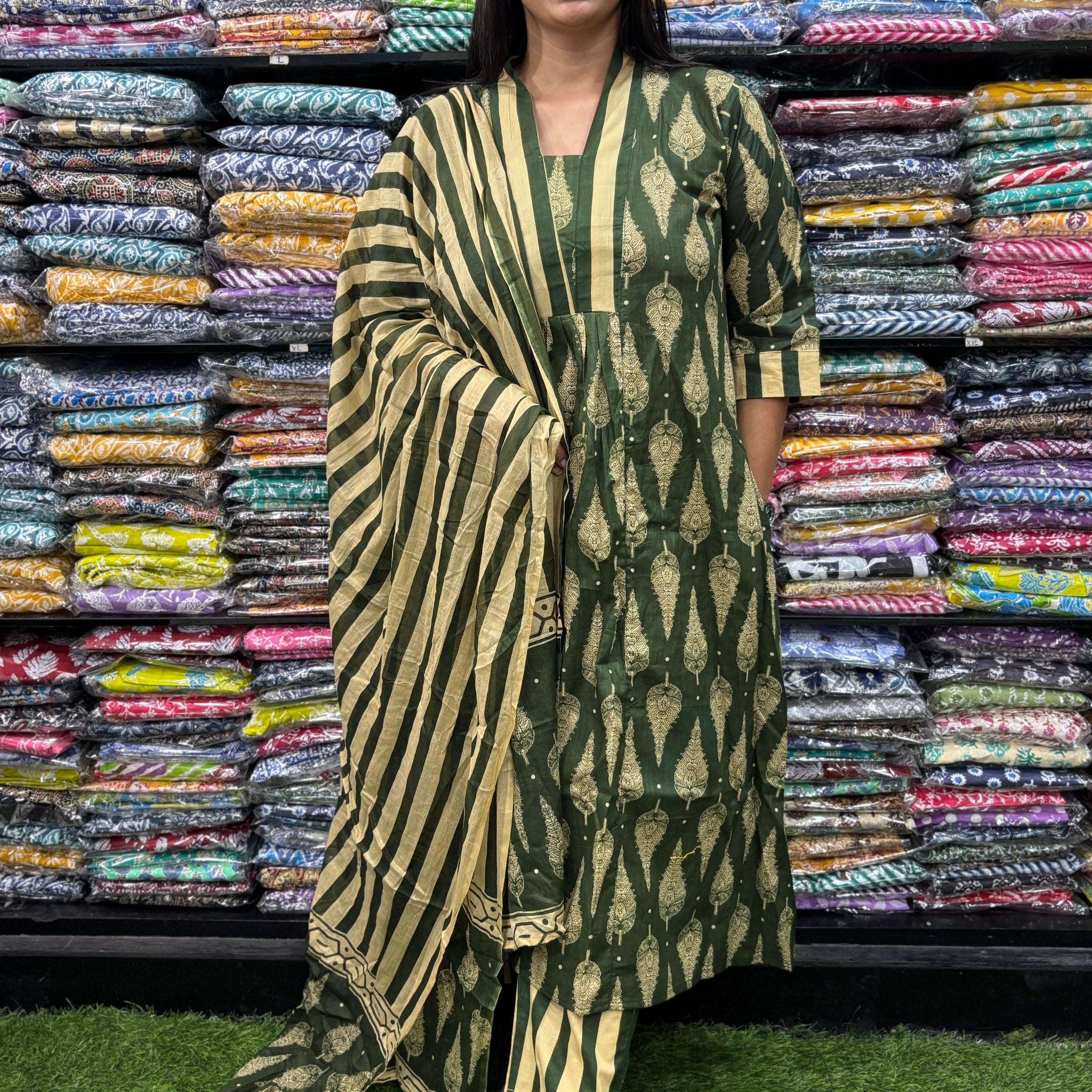 PURE COTTON  ALINE KURTI PANT & DUPATTA