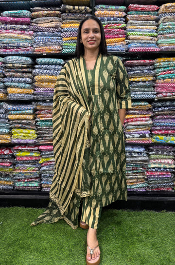 PURE COTTON  ALINE KURTI PANT & DUPATTA