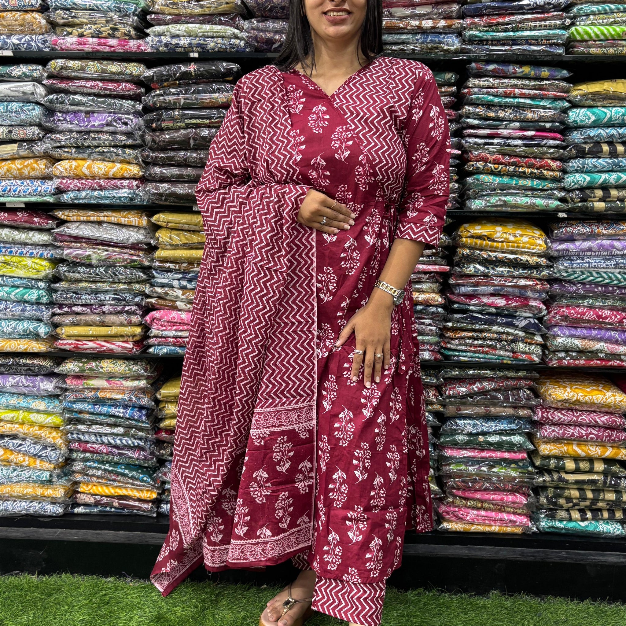 PURE COTTON ALINE KURTI PANT WITH DUPATTA