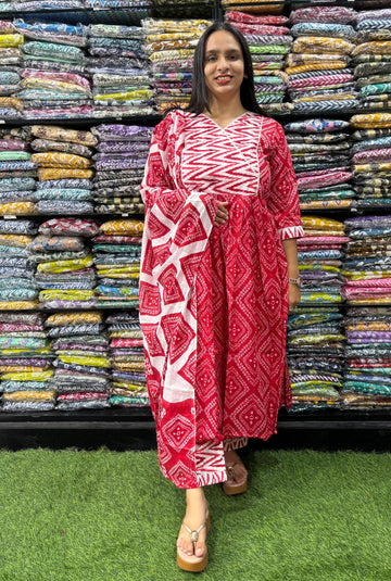 PURE COTTON ROUND KURTI WITH LINING  &  PANT-DUPATTA