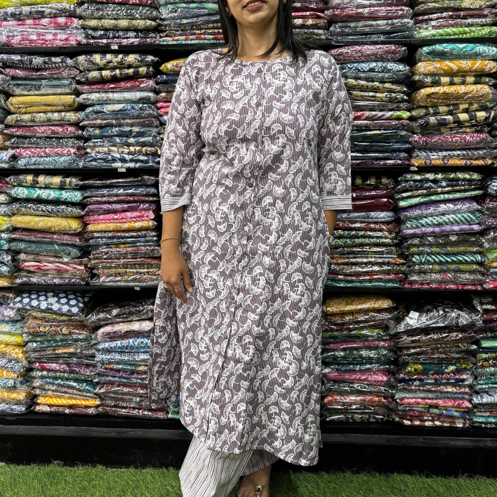 PURE COTTON ALINE ROUND NECK KURTI  WITH PLAZO