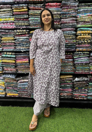 PURE COTTON ALINE ROUND NECK KURTI  WITH PLAZO