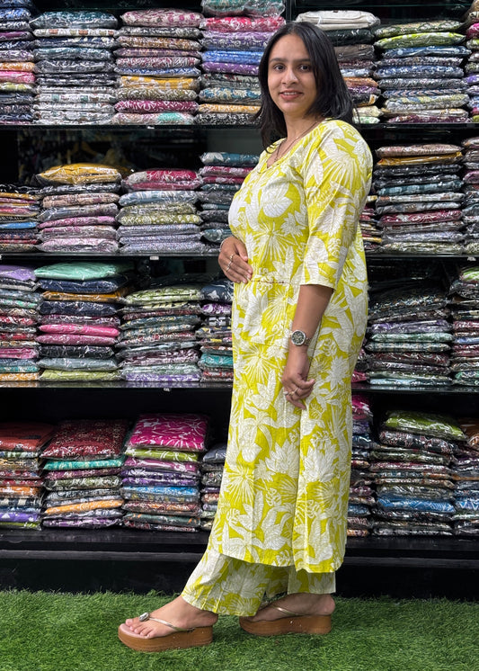 ALINE KURTI-PLAZO (PURE CAMRIC COTTON)