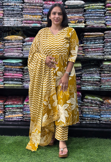 ROUND KURTI PANT-DUPATTA (PURE CAMRIC COTTON,HANDWORK)