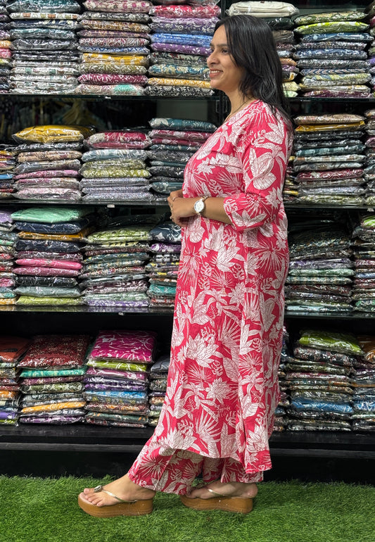 ALINE KURTI-PLAZO (PURE CAMRIC COTTON)