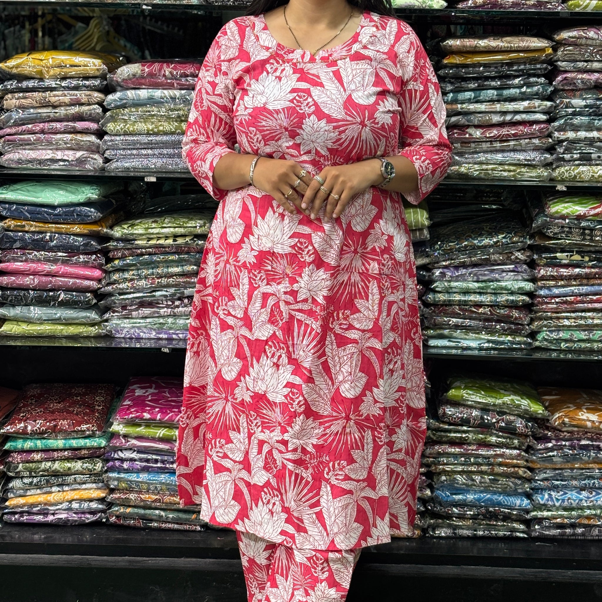 ALINE KURTI-PLAZO (PURE CAMRIC COTTON)