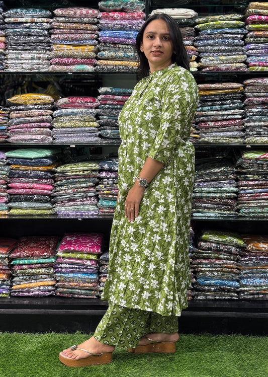 ALINE KURTI-PLAZO (PURE CAMRIC COTTON)