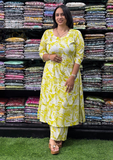 ALINE KURTI-PLAZO (PURE CAMRIC COTTON)