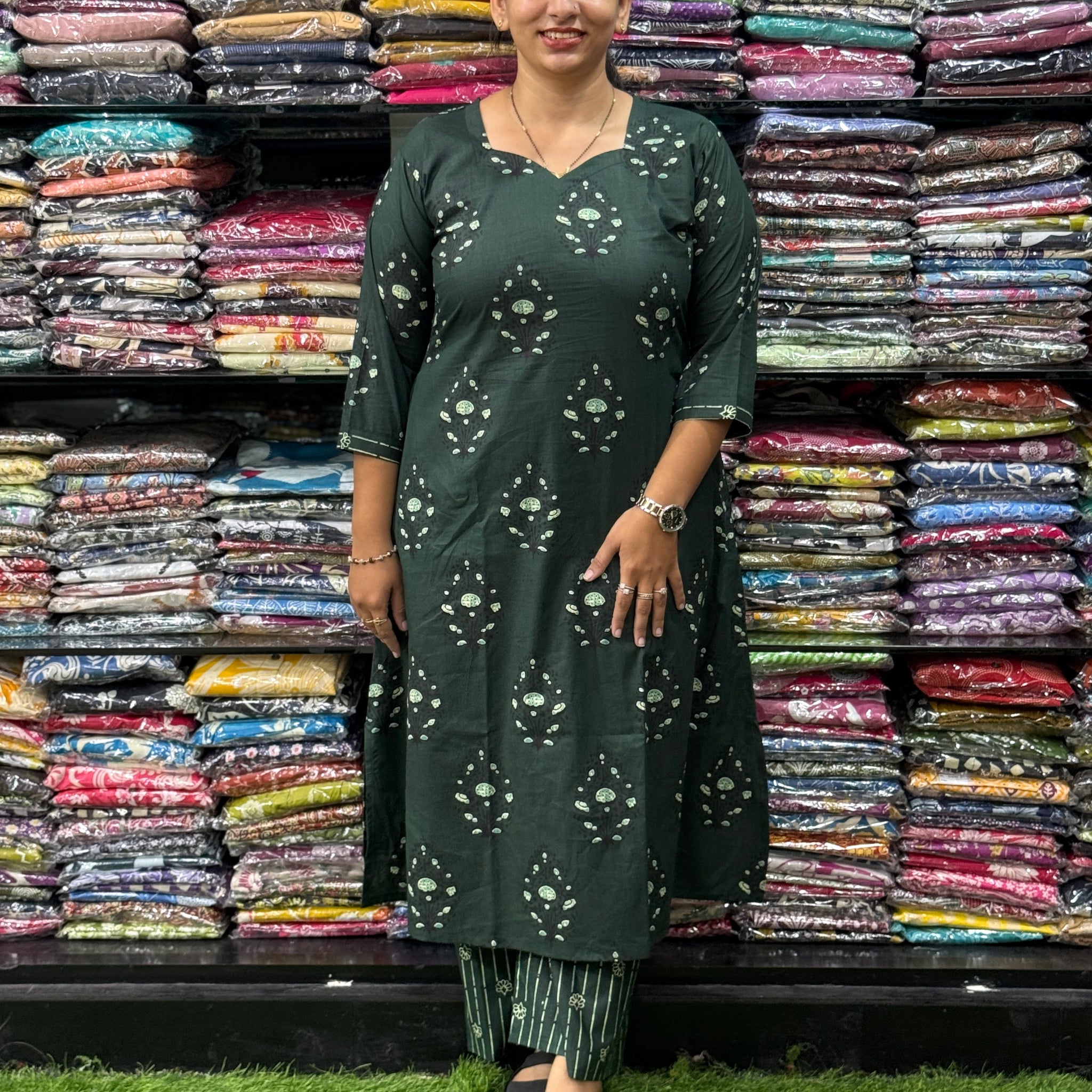 ALINE KURTI WITH PLAZO ( PURE CAMRIC COTTON)