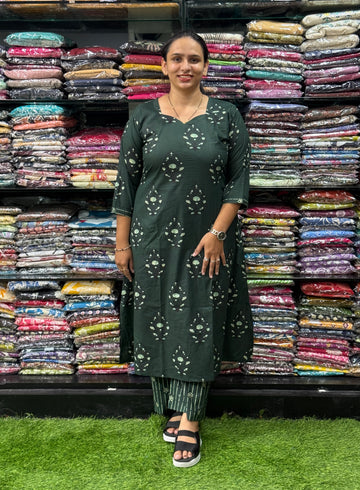 ALINE KURTI WITH PLAZO ( PURE CAMRIC COTTON)