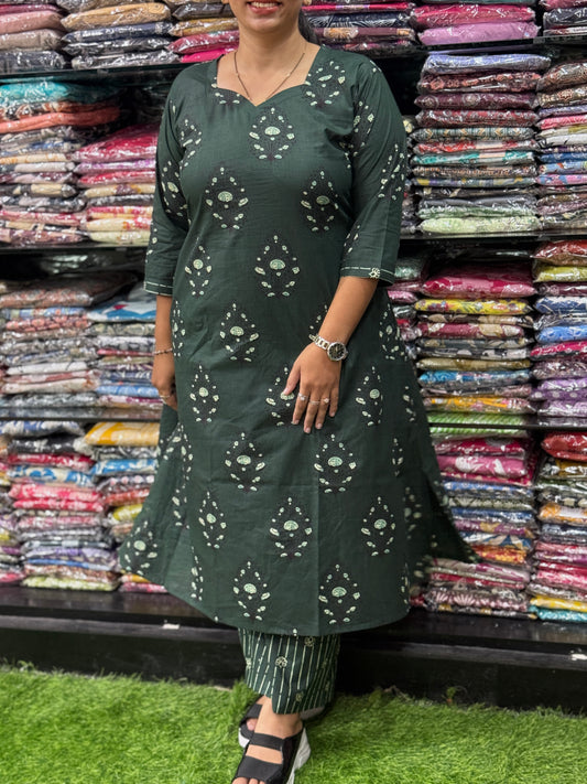 ALINE KURTI WITH PLAZO ( PURE CAMRIC COTTON)