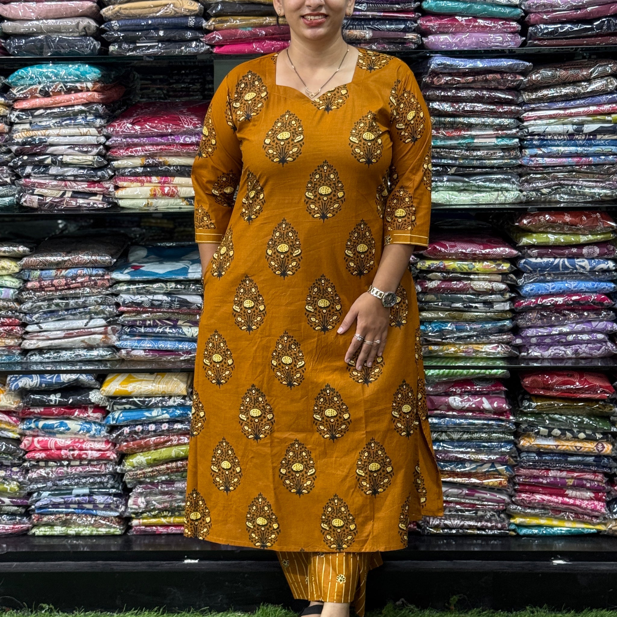 ALINE KURTI WITH PLAZO ( PURE CAMRIC COTTON)