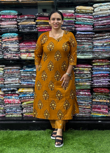 ALINE KURTI WITH PLAZO ( PURE CAMRIC COTTON)