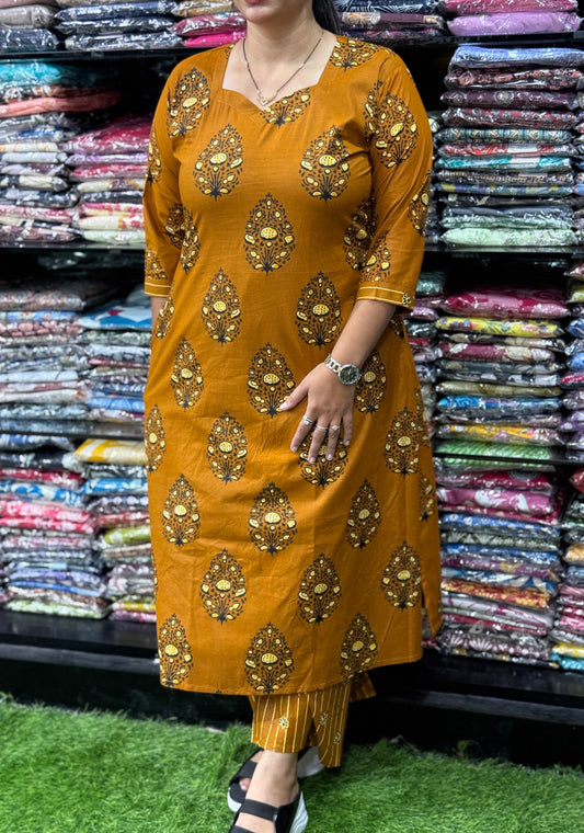 ALINE KURTI WITH PLAZO ( PURE CAMRIC COTTON)