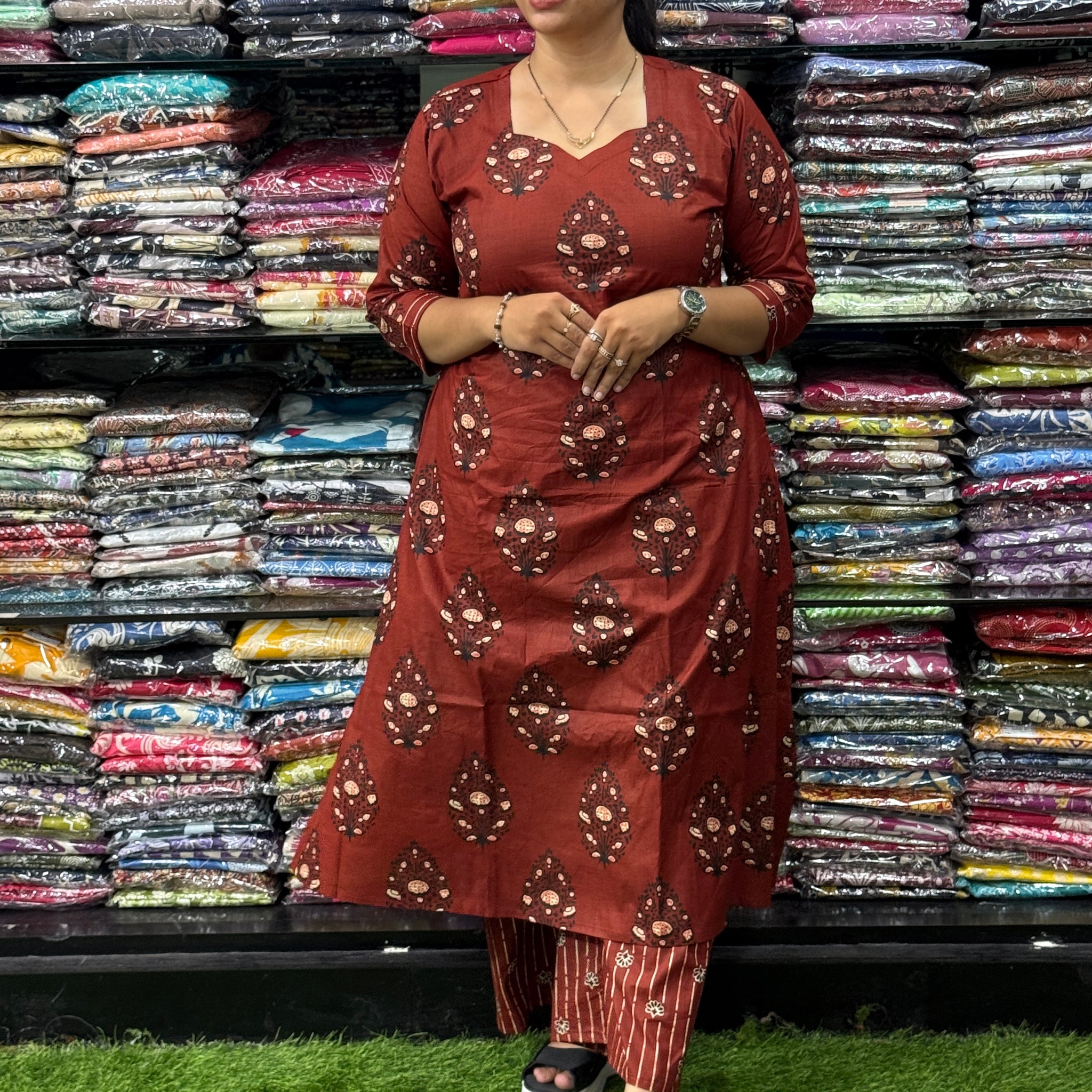 ALINE KURTI WITH PLAZO ( PURE CAMRIC COTTON)