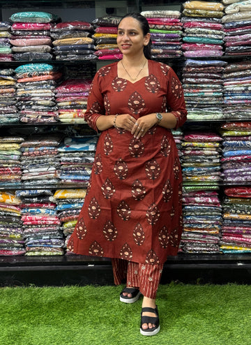 ALINE KURTI WITH PLAZO ( PURE CAMRIC COTTON)