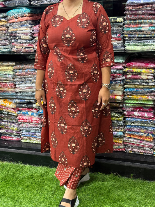 ALINE KURTI WITH PLAZO ( PURE CAMRIC COTTON)