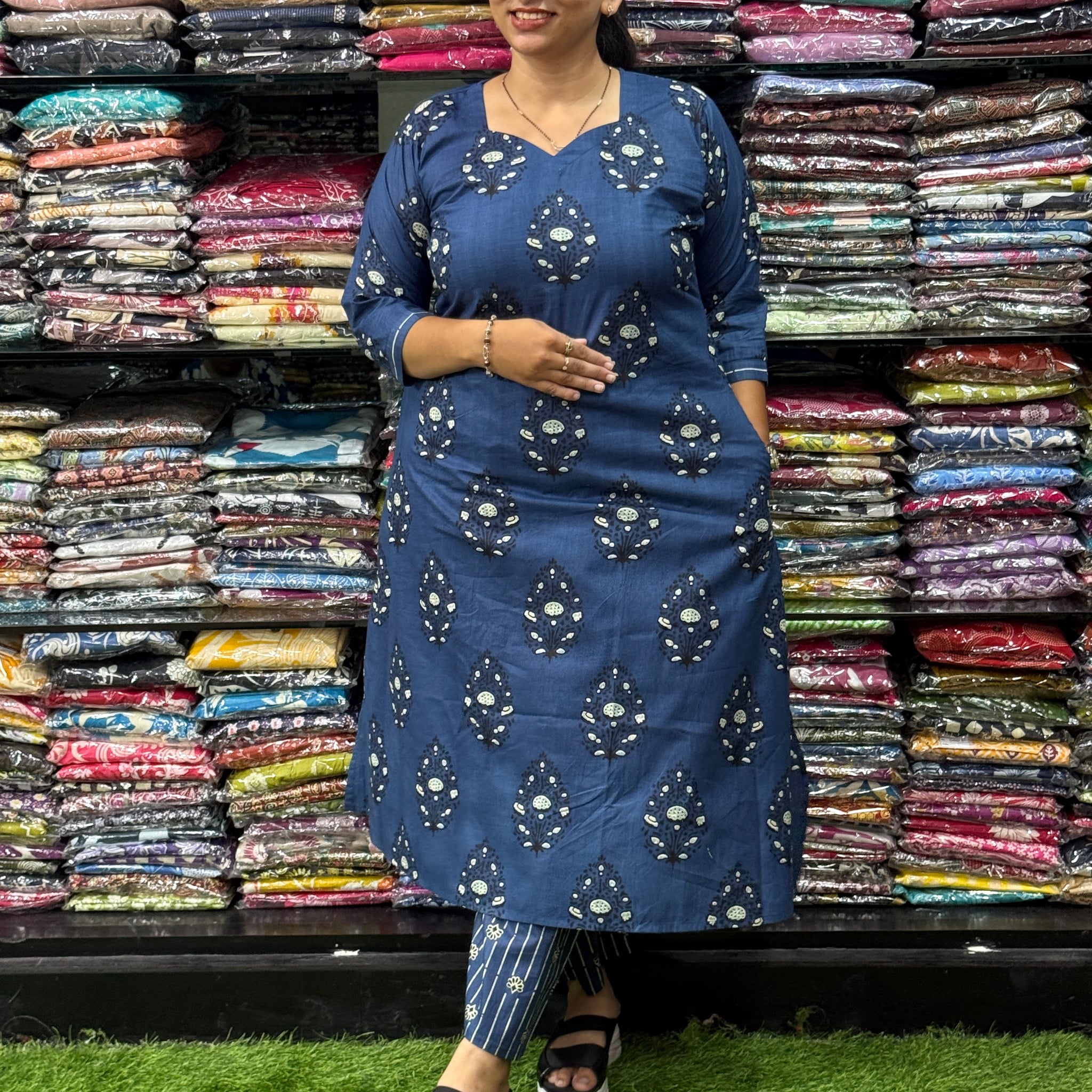 ALINE KURTI WITH PLAZO ( PURE CAMRIC COTTON)