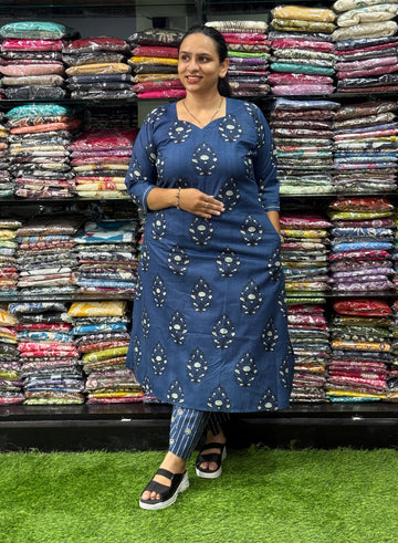 ALINE KURTI WITH PLAZO ( PURE CAMRIC COTTON)