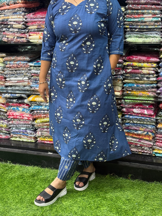 ALINE KURTI WITH PLAZO ( PURE CAMRIC COTTON)