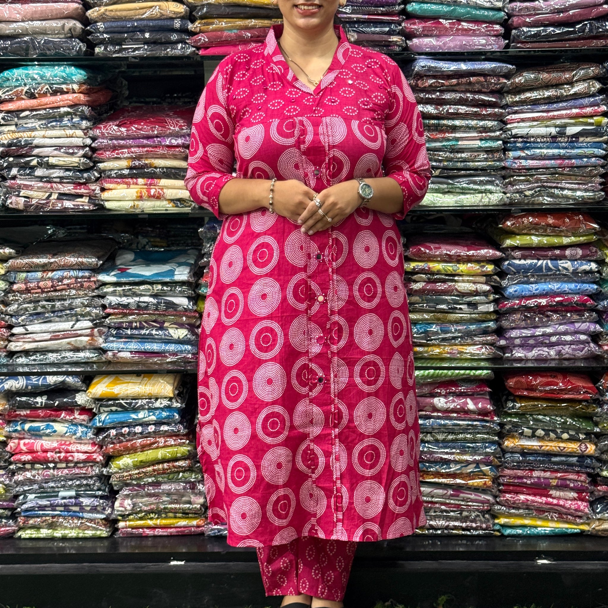 ALINE KURTI WITH PANT ( PURE CAMRIC COTTON,WITH WORK)