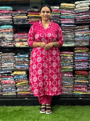 ALINE KURTI WITH PANT ( PURE CAMRIC COTTON,WITH WORK)