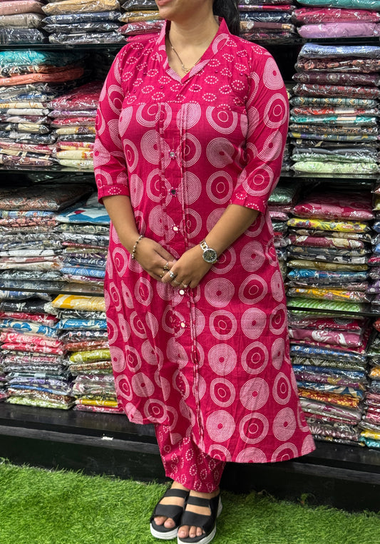 ALINE KURTI WITH PANT ( PURE CAMRIC COTTON,WITH WORK)