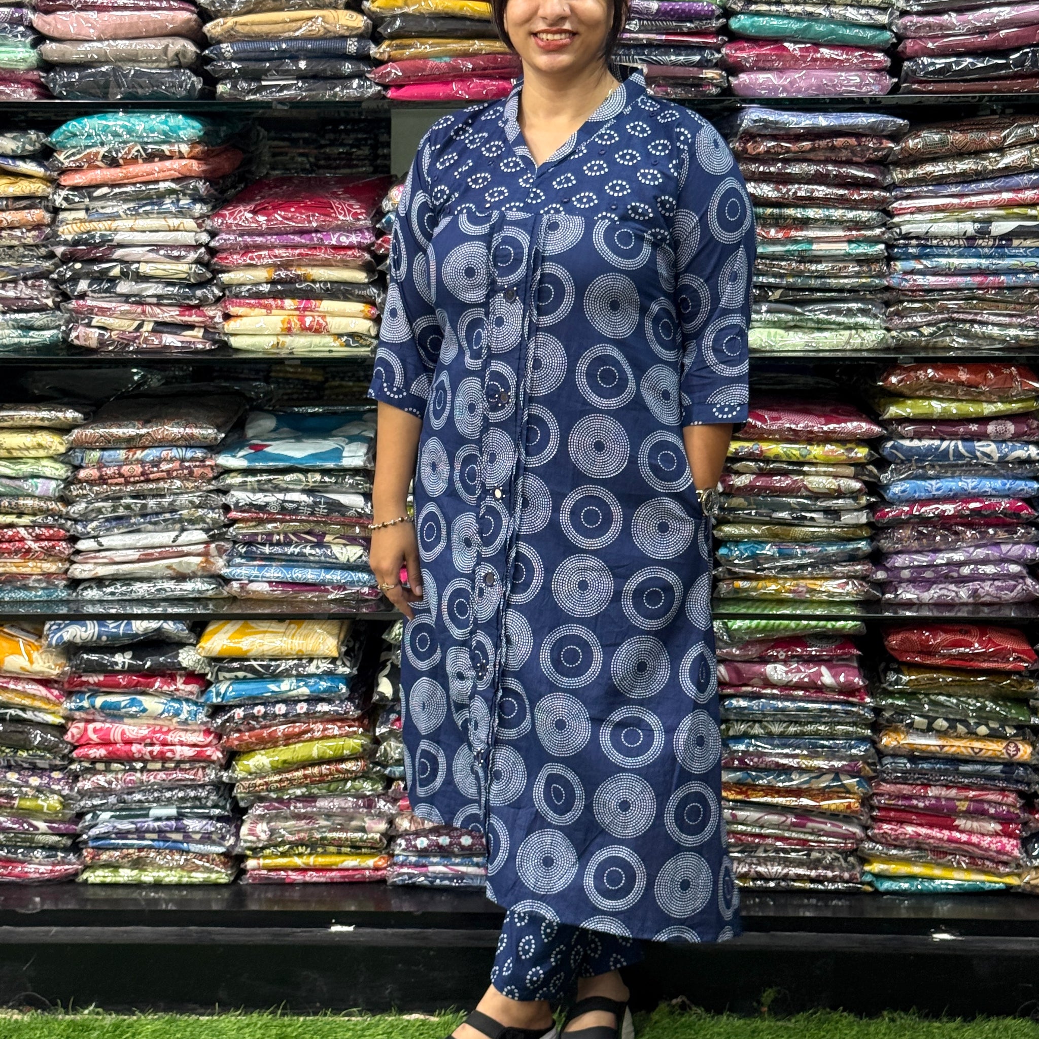 ALINE KURTI WITH PANT ( PURE CAMRIC COTTON,WITH WORK)