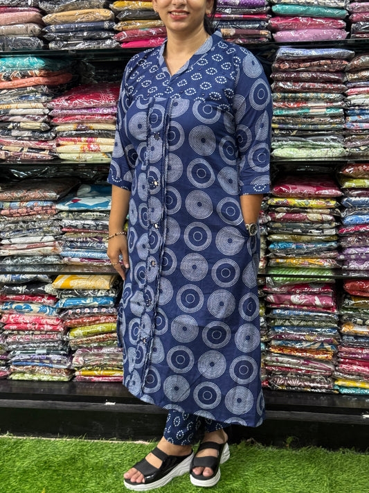 ALINE KURTI WITH PANT ( PURE CAMRIC COTTON,WITH WORK)