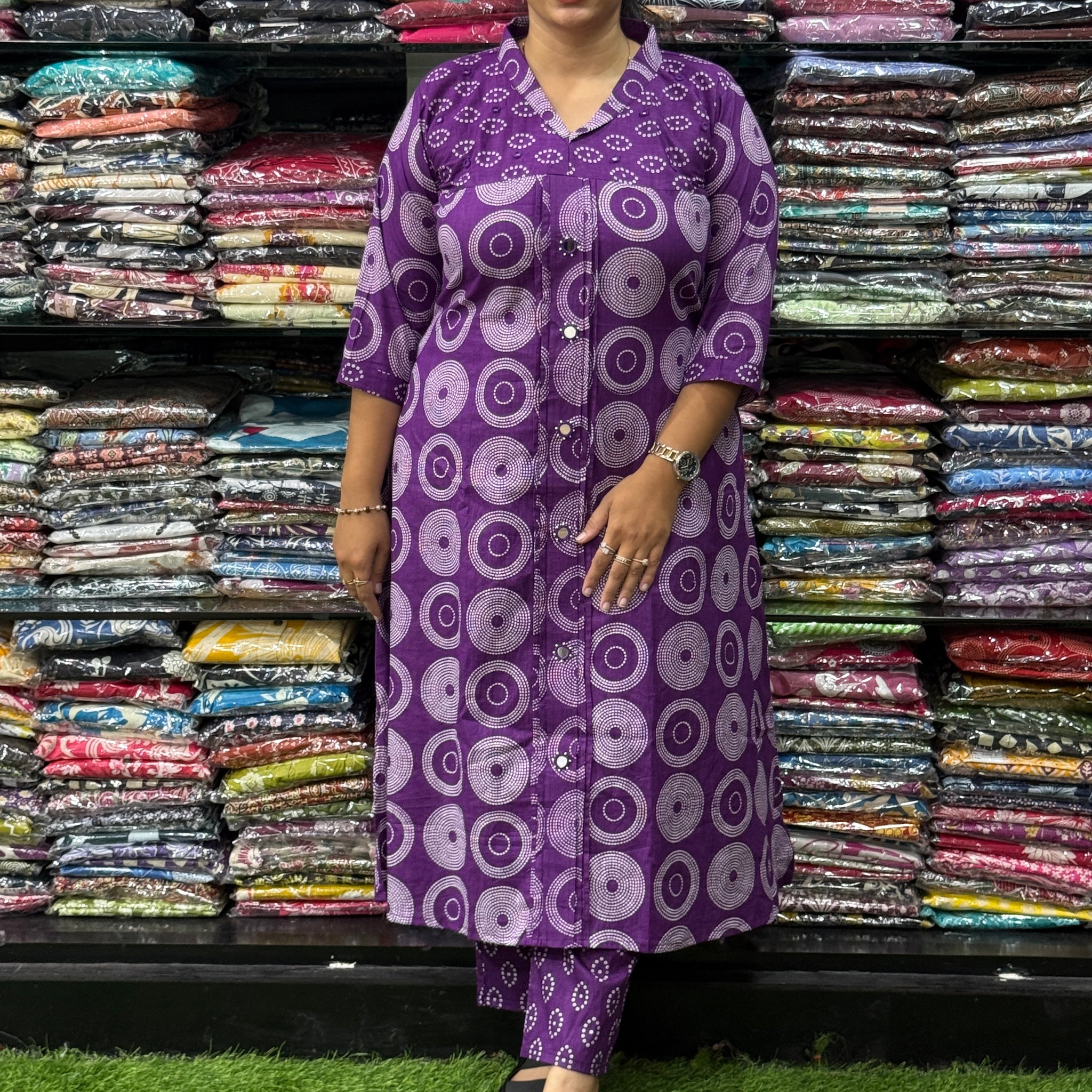 ALINE KURTI WITH PANT ( PURE CAMRIC COTTON,WITH WORK)