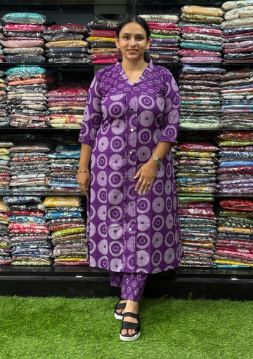 ALINE KURTI WITH PANT ( PURE CAMRIC COTTON,WITH WORK)