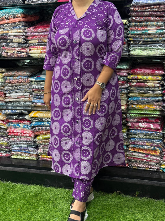 ALINE KURTI WITH PANT ( PURE CAMRIC COTTON,WITH WORK)
