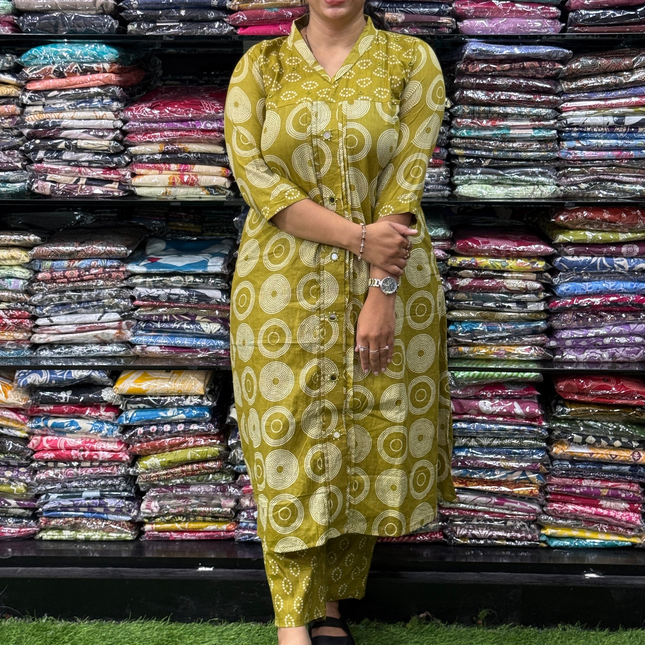 ALINE KURTI WITH PANT ( PURE CAMRIC COTTON,WITH WORK)