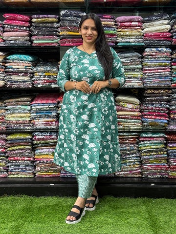 ALINE KURTI WITH PLAZO ( PURE CAMRIC COTTON)