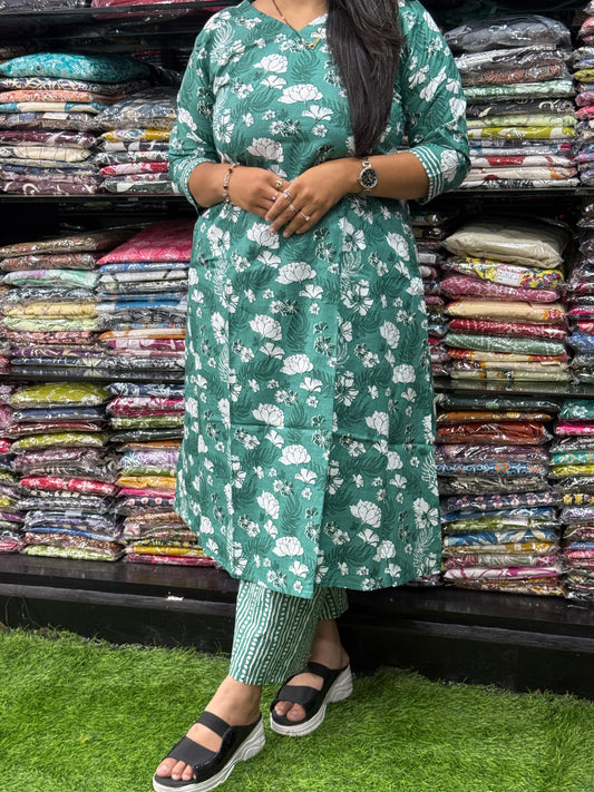 ALINE KURTI WITH PLAZO ( PURE CAMRIC COTTON)