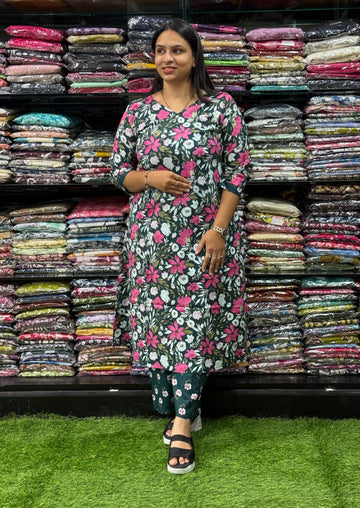 ALINE KURTI WITH PLAZO ( PURE CAMRIC COTTON)