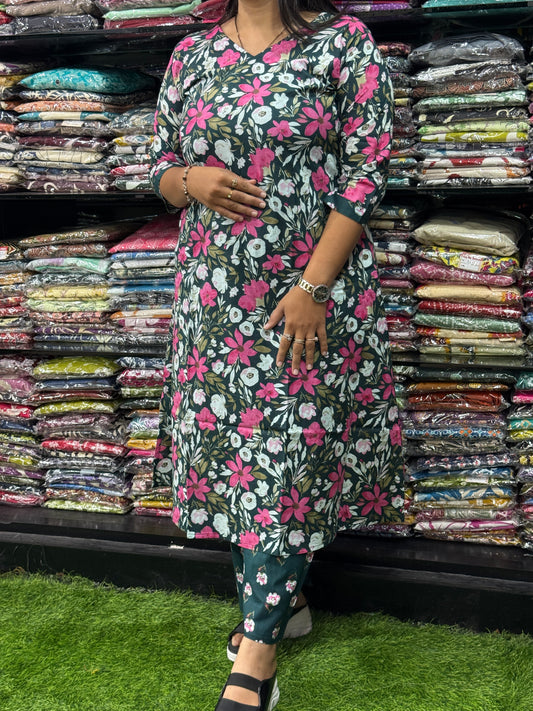 ALINE KURTI WITH PLAZO ( PURE CAMRIC COTTON)