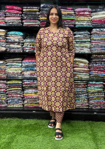 ALINE KURTI WITH PLAZO ( PURE CAMRIC COTTON)