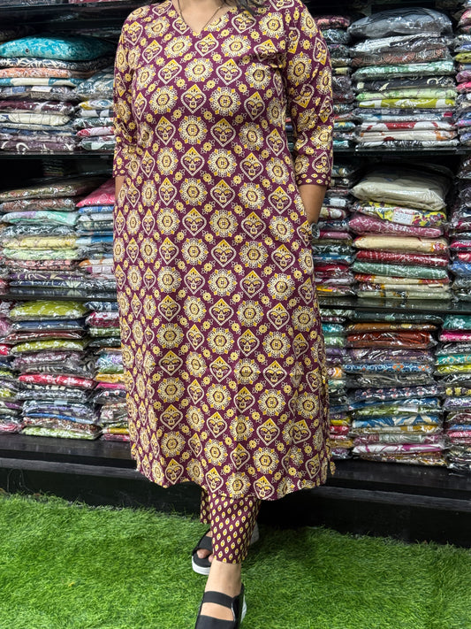 ALINE KURTI WITH PLAZO ( PURE CAMRIC COTTON)