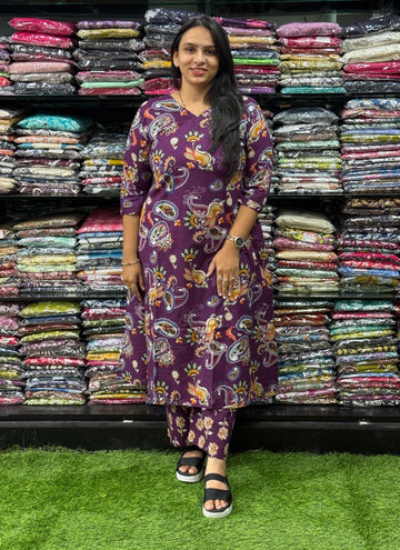 ALINE KURTI WITH PLAZO ( PURE CAMRIC COTTON)