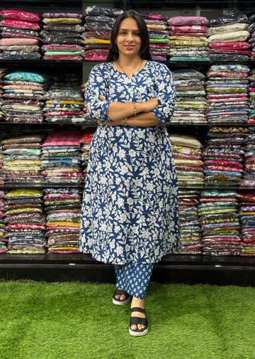 ALINE KURTI WITH PLAZO ( PURE CAMRIC COTTON)