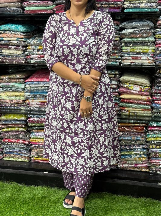 ALINE KURTI WITH PLAZO ( PURE CAMRIC COTTON)